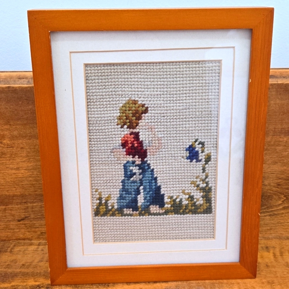 1959 Needlepoint Boy & Girl In The Flower Garden - Picture 7 of 8